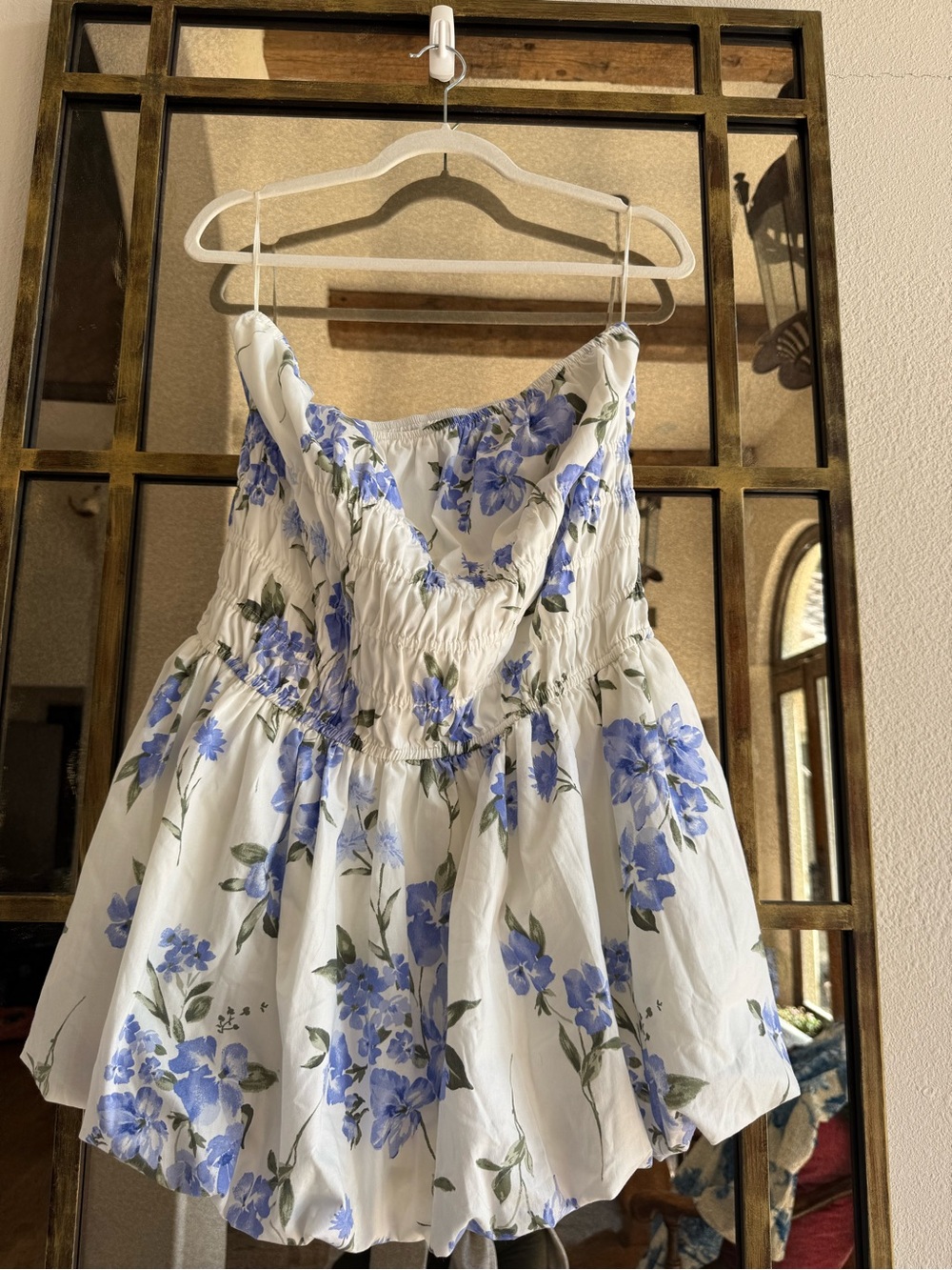 Hollister White Sundress with Blue Floral Print